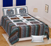 Bohemian Striped Elephant Print Double Bed Sheet